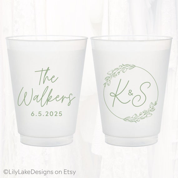 Personalized Frosted Wedding Cups, Monogrammed Wedding Favor, Customized Shatterproof Plastic Cup, Reception Rehearsal Shower Cup, MON404