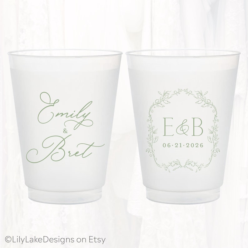 Personalized Wedding Frosted Cups: Customized Wedding, Party, Shower, Rehearsal Dinner Favors; Shatterproof Plastic | MON4015 image 6