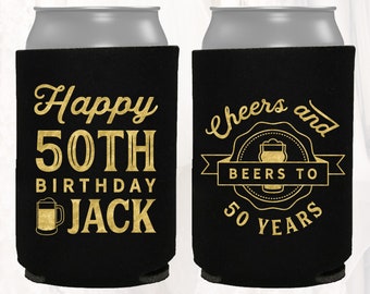 Personalized Birthday Party Favors, 30 40 50th Birthday Party, Cheers and Beers to Years, Custom Birthday Can Coolers, Insulators, BDAY102