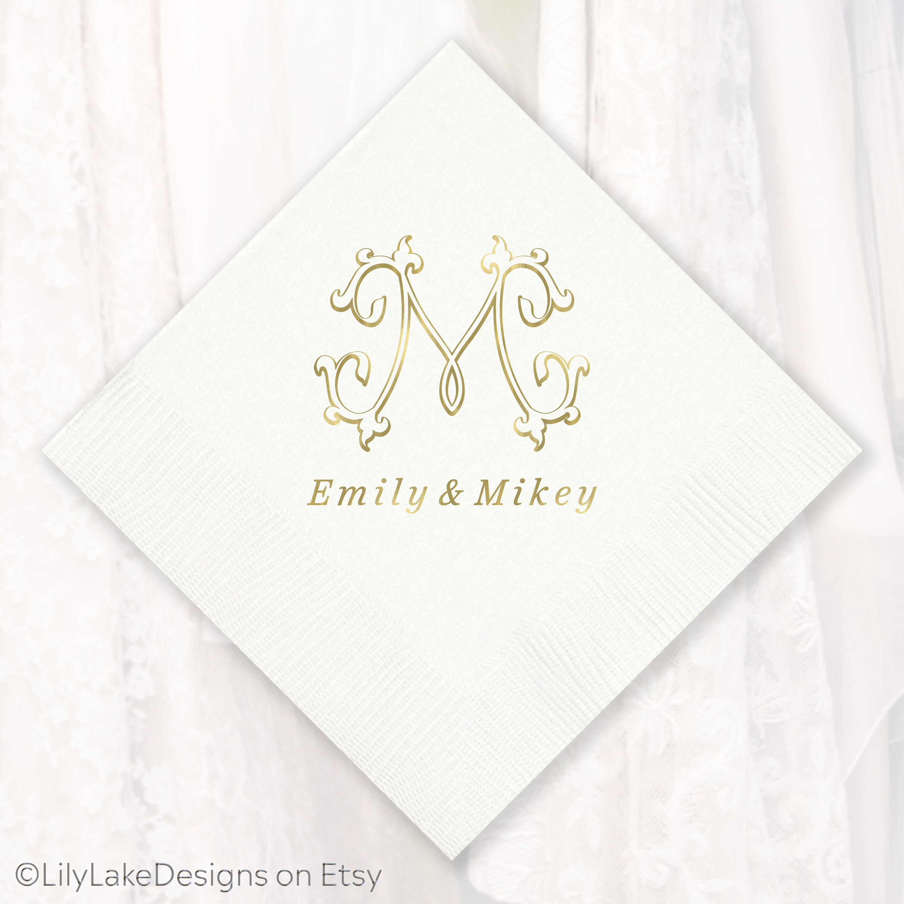 Personalized Napkins Wedding Napkins Custom Monogram Rehearsal Dinner Beverage Cocktail Luncheon Dinner Guest Towels Paper 3-ply, MON7072