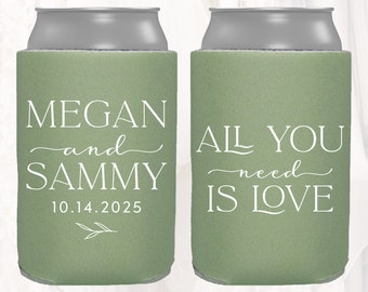 Personalized Wedding Can Coolers, All You Need Is Love, Customized Wedding Favors, Beverage Insulators, Beer Huggies, Minimalist, LOVE102