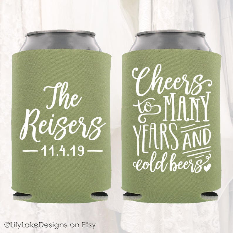 Personalized Wedding Can Cooler Cheers to Many Years & Cold Beers Customized Wedding Favors Beverage Insulators, Beer Huggers CYB101 image 5