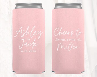 Slim 12oz Wedding Can Cooler, Personalized Wedding Favors, Cheers to the Mr & Mrs, Customized Skinny Can Coolers, Slim Seltzer Drink, CTT204