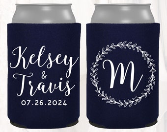 Personalized Wedding Can Cooler, Customized Floral Wedding Can Cooler, Wedding Favors, Beverage Insulators, Drink, Beer Huggers | FLW104