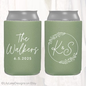 Personalized Wedding Can Cooler, Customized Wedding Favors, Beverage Insulators, Beer Huggers, Monogram, Wedding Shower, Rehearsal, MON104