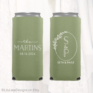 Slim 12oz Wedding Can Coolers, Personalized Wedding Favors, Customized, Monogrammed Skinny Can Coolers, Slim Insulators Seltzer, LWR205