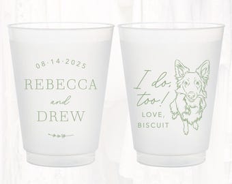 Personalized Pet Frosted Wedding Cups, Dog Wedding Favors, Cat Drawing, Customized Shatterproof Plastic Cup, Dog Pets Portrait Cup, CT401P