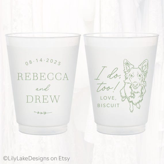 Personalized Pet Frosted Wedding Cups, Dog Wedding Favors, Cat Drawing, Customized Shatterproof Plastic Cup, Dog Pets Portrait Cup, CT401P