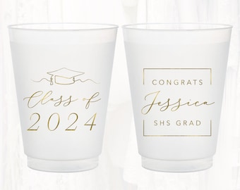 Personalized Graduation Party Favors, Custom Grad Frosted Cups, Class of, High School College, GRAD403