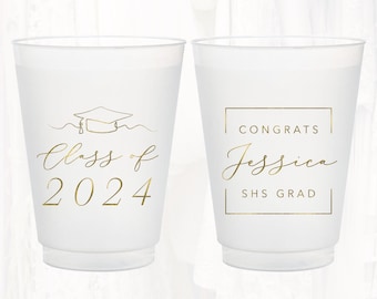 Personalized Graduation Party Favors, Custom Grad Party Frosted Cups Class of, High School College Graduation Favors, Plastic Drink, GRAD403