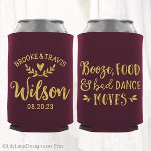 Personalized Wedding Favors; Booze, Food & Bad Dance Moves; Customized Wedding Can Coolers; Beverage Insulators Beer Drink Huggers | BFD101