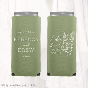 Custom Slim 12oz Pet Wedding Can Coolers, Personalized Dog Wedding Favors, Skinny Can Cooler, Seltzer, Dog Cat Portrait Drawing CT201P