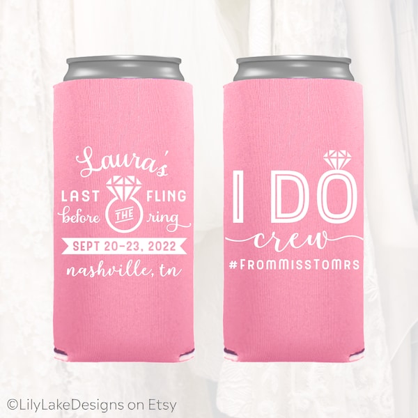 Slim 12oz Bachelorette Party Can Coolers, Personalized Bachelorette Party Favor, Customized Skinny Can Coolers, Slim Seltzer Drink, BACH201