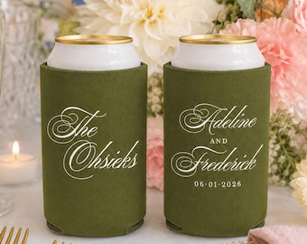 Enfriador de latas personalizado para bodas, recuerdos de boda personalizados, aislantes para bebidas, fundas para cerveza, monograma, despedida de soltera, ensayo, MON1016