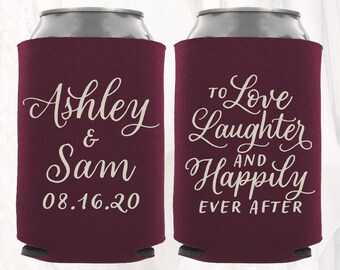 Personalized Wedding Favors, To Love Laughter & Happily Ever After, Customized Wedding Can Coolers, Beverage Insulators Beer Hugger | TLL101