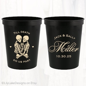 Personalized Halloween Wedding Stadium Cups, Custom Gothic Wedding Favors Plastic, Till Death Do Us Part, Halloween Party Goth, HAL302