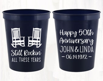Personalized Anniversary Party Stadium Cups, Custom Anniversary Favors, 16oz Plastic Cup, Still Rocking All These Years, Reusable, ANV301