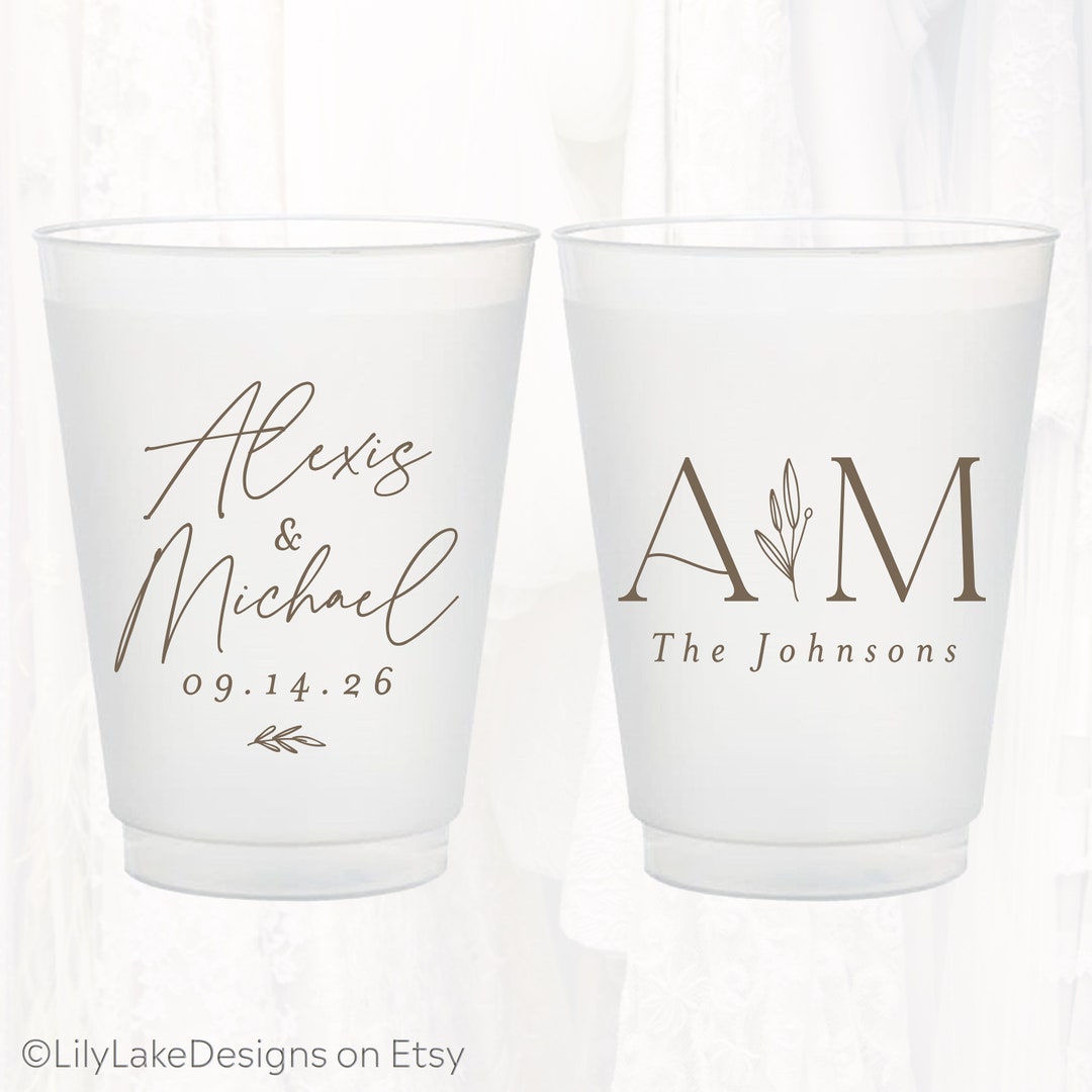 Personalized Wedding Frosted Cups, 16oz Cup, Monogrammed Wedding Favor