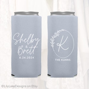 Slim 12oz Wedding Can Coolers, Personalized Wedding Favors, Customized, Monogrammed Skinny Can Coolers, Slim Insulators Seltzer, MON204 image 1