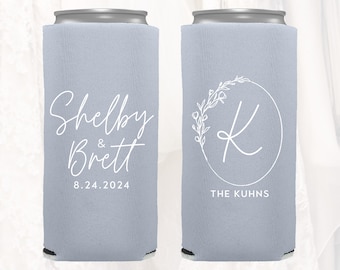 Slim 12oz Wedding Can Coolers, Personalized Wedding Favors, Customized, Monogrammed Skinny Can Coolers, Slim Insulators Seltzer, MON204