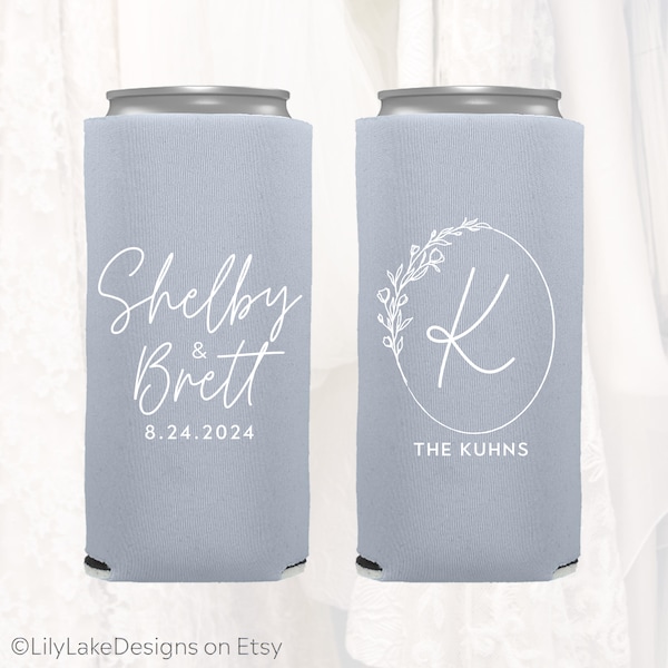 Slim 12oz Wedding Can Coolers, Personalized Wedding Favors, Customized, Monogrammed Skinny Can Coolers, Slim Insulators Seltzer, MON204