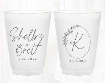 Personalized Frosted Wedding Cups, Monogrammed Wedding Favor, Customized Shatterproof Plastic Cup, Reception Rehearsal Shower Cup, MON404