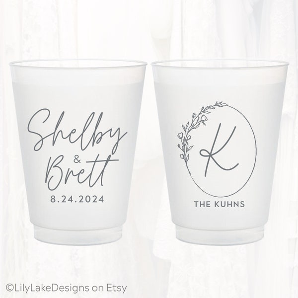 Personalized Frosted Wedding Cups, Monogrammed Wedding Favor, Customized Shatterproof Plastic Cup, Reception Rehearsal Shower Cup, MON404