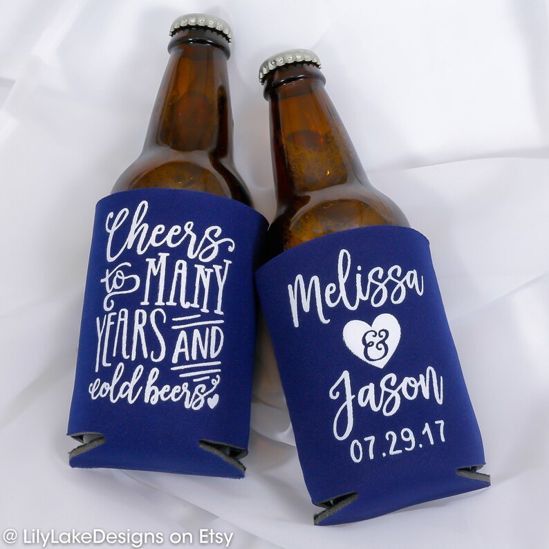 Personalized Wedding Can Cooler Cheers to Many Years & Cold Beers Customized Wedding Favors Beverage Insulators, Beer Huggers CYB101 image 7