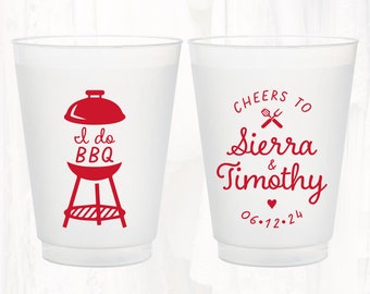 Personalized BBQ Wedding Frosted Cups, 16oz, Custom Barbecue Wedding Shower Favor, Engagement Party Frosted Plastic Cup, Grill Party, BBQ401