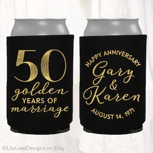 Personalized Anniversary Favors, Happy 50th Anniversary, Golden Anniversary, Custom Anniversary Can Coolers, Insulators Beer Hugger, ANV102