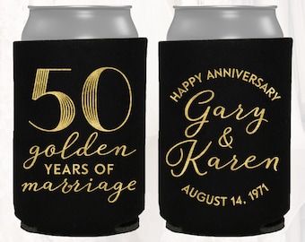 Personalized Anniversary Favors, Happy 50th Anniversary, Golden Anniversary, Custom Anniversary Can Coolers, Insulators Beer Hugger, ANV102