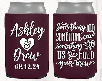 Personalized Wedding Can Cooler | Something Old Something New Hold Your Brew | Customized Wedding Favors | Beverage Insulators, Beer | SO101