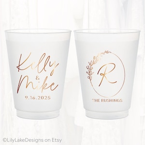 Personalized Frosted Wedding Cups, Monogrammed Wedding Favor, Customized Shatterproof Plastic Cup, Reception Rehearsal Shower Cup, MON404 zdjęcie 3