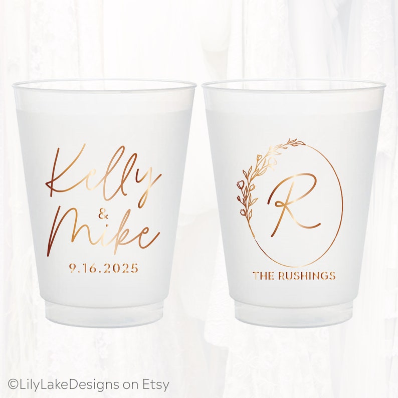 Personalized Frosted Wedding Cups, Monogrammed Wedding Favor, Customized Shatterproof Plastic Cup, Reception Rehearsal Shower Cup, MON404 zdjęcie 3