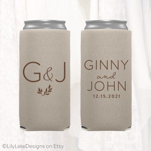 Slim 12oz Wedding Can Coolers, Personalized Wedding Favors, Customized, Monogrammed Skinny Can Coolers, Slim Insulators Seltzer, LWR208