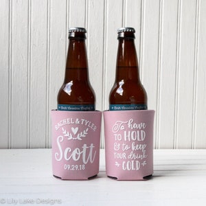 Personalized Wedding Favors, To Have To Hold To Keep Your Drink Cold, Customized Wedding Can Coolers, Monogram Insulators Beer Hugger, TH101 image 6