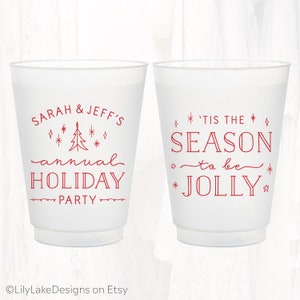 Personalized Holiday Party Frosted Cup, Customized Family Christmas Party Favor, Tis Season Jolly Tipsy, Shower, Ugly Sweater | XMAS404