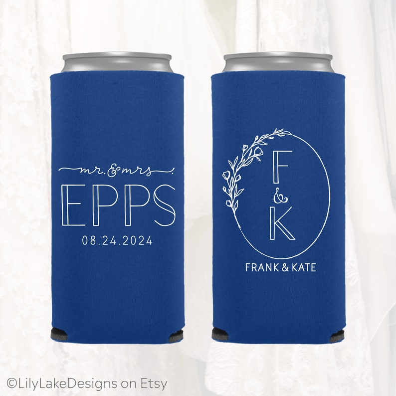 Slim 12oz Wedding Can Coolers, Personalized Wedding Favors, Customized, Monogrammed Skinny Can Coolers, Slim Insulators Seltzer, LWR207 image 3