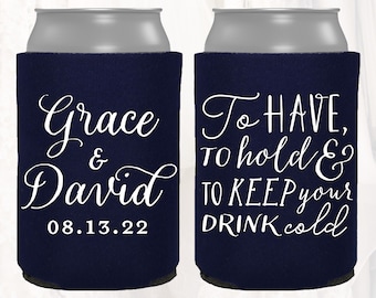 Personalized Wedding Favors, To Have To Hold and To Keep Your Drink Cold | Customized Wedding Can Coolers | Beverage Insulators Beer | TH106