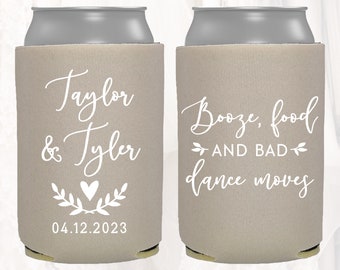 Personalized Wedding Favors; Booze, Food & Bad Dance Moves; Customized Wedding Can Coolers; Beverage Insulators Beer Drink Huggers | BFD102