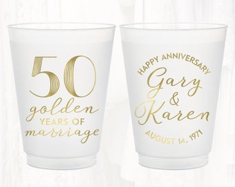 Personalized Anniversary Party Frosted Cups, 16oz Plastic Cup, Custom Anniversary Favor, 50th Anniversary Party, Golden Anniversary, ANV402