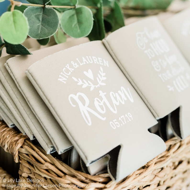 Personalized Wedding Favors, To Have To Hold To Keep Your Drink Cold, Customized Wedding Can Coolers, Monogram Insulators Beer Hugger, TH101 image 7