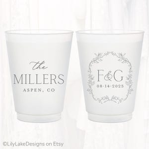 Personalized Wedding Frosted Cups: Customized Wedding, Party, Shower, Rehearsal Dinner Favors; Shatterproof Plastic | MON4015 image 3