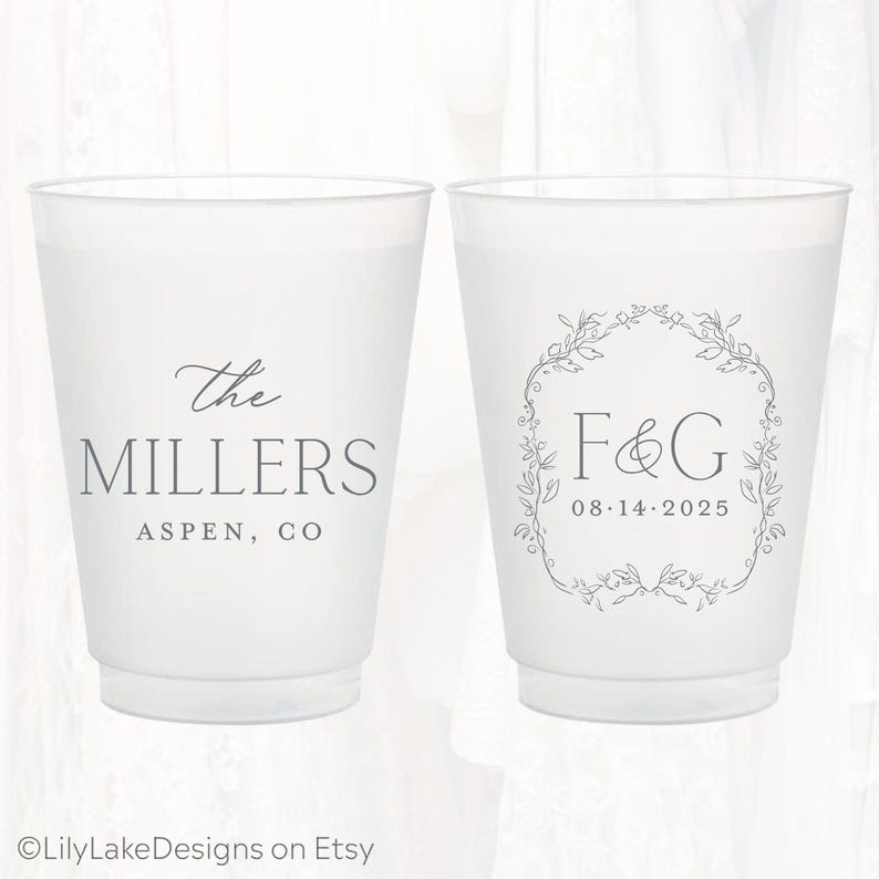Personalized Wedding Frosted Cups: Customized Wedding, Party, Shower, Rehearsal Dinner Favors; Shatterproof Plastic | MON4015 image 3