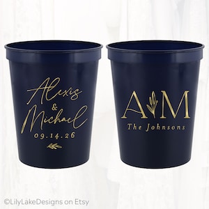 Personalized Wedding Stadium Cups, Custom Wedding Favors, 16oz Plastic Cup, Customized Wedding Cups, Monogrammed Cups, Reusable, MON303