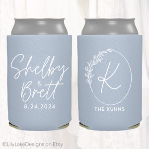 Personalized Wedding Can Cooler, Customized Wedding Favors, Beverage Insulators, Beer Huggers, Monogram, Wedding Shower, Rehearsal, MON104