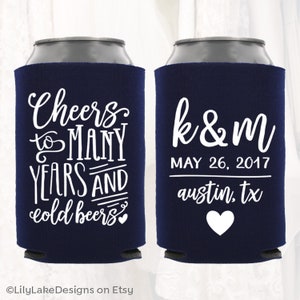 Personalized Wedding Can Cooler Cheers to Many Years & Cold Beers Customized Wedding Favors Beverage Insulators, Beer Huggers CYB101 image 3