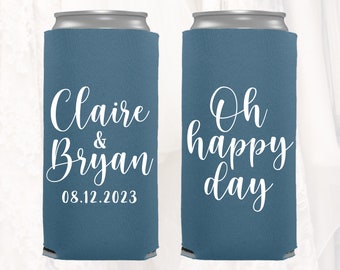 Slim 12oz Wedding Can Coolers, Personalized Wedding Favors, Oh Happy Day, Customized Skinny Can Coolers, Slim Seltzer Drink, OHD201