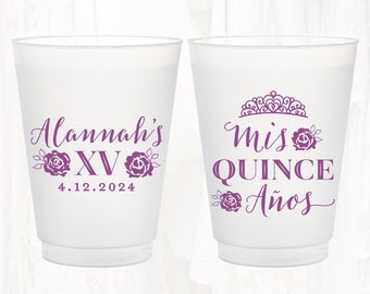 Personalized Quinceañera Frosted Cups, Mis Quince 16oz Cup, Customized Sweet 16 Favors, Shatterproof Plastic Cup, Party Cup Favor, QUI401