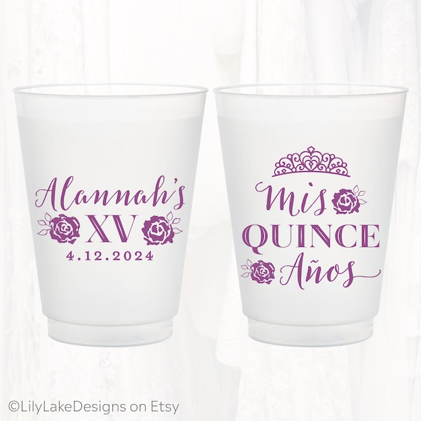Personalized Quinceañera Frosted Cups, Mis Quince 16oz Cup, Customized Sweet 16 Favors, Shatterproof Plastic Cup, Party Cup Favor, QUI401